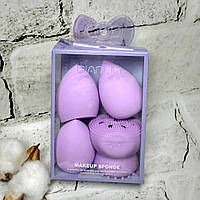 Набір спонжів для макіяжу 3 бьюті спонжі та щітка для очищення обличчя Бузкові ST24-223-2