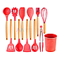 Набір кухонного приладдя з підставкою Kitchen Set 12 предметів аксесуари силіконові для кухні червоний, фото 3