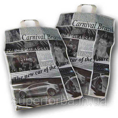 Пакет із петлевою ручкою розмір 41х51+3 "Газета-гламур" щільність 90 мкр 50 шт/уп., фото 1