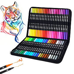 Акварельні маркери 48 шт з пензликом для малювання скетчингу Набір двосторонніх скетч маркерів в кейсі