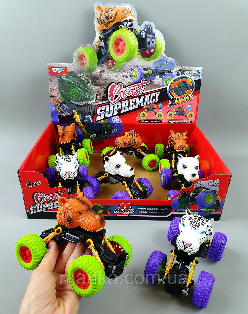 Машина з головою тварини 56789 F “Хижаки”, інерція, гумові колеса, в коробці, фото 1