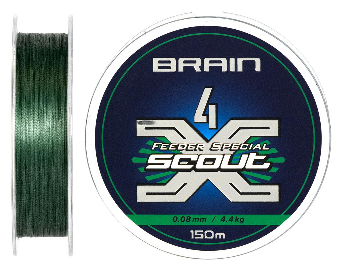 Шнур Brain Scout 4X 150m (deep green) 0.080mm 4.4kg для фідерної ловлі