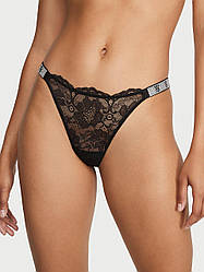 Трусики зі стразами Victoria's Secret Shine Strap Thong Panty Мереживні Стрінги, Чорні