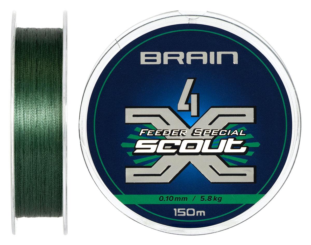 Шнур Brain Scout 4X 150m (deep green) 0.100mm 5.8kg для фідерної ловлі
