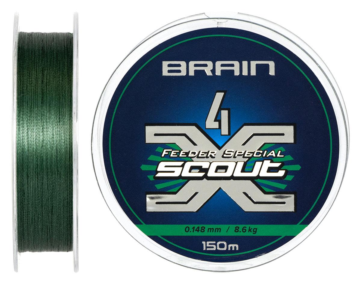 Шнур Brain Scout 4X 150m (deep green) 0.148mm 8.6kg для фідерної ловлі