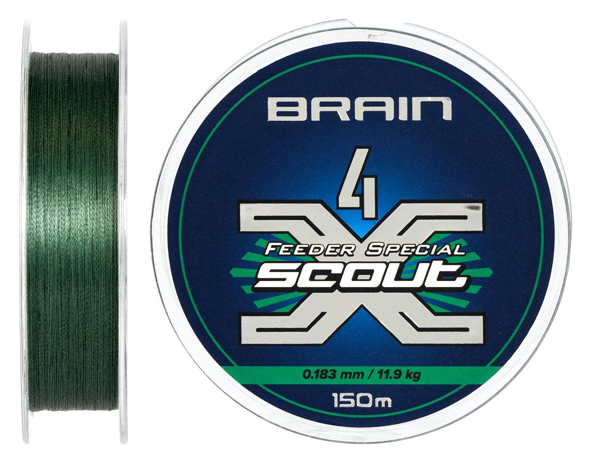 Шнур Brain Scout 4X 150m (deep green) 0.183mm 11.9kg для фідерної ловлі