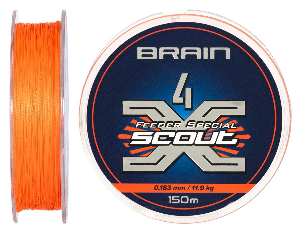 Шнур Brain Scout 4X 150m (fluoro Orange) 0.183mm 11.9kg для фідерної ловлі