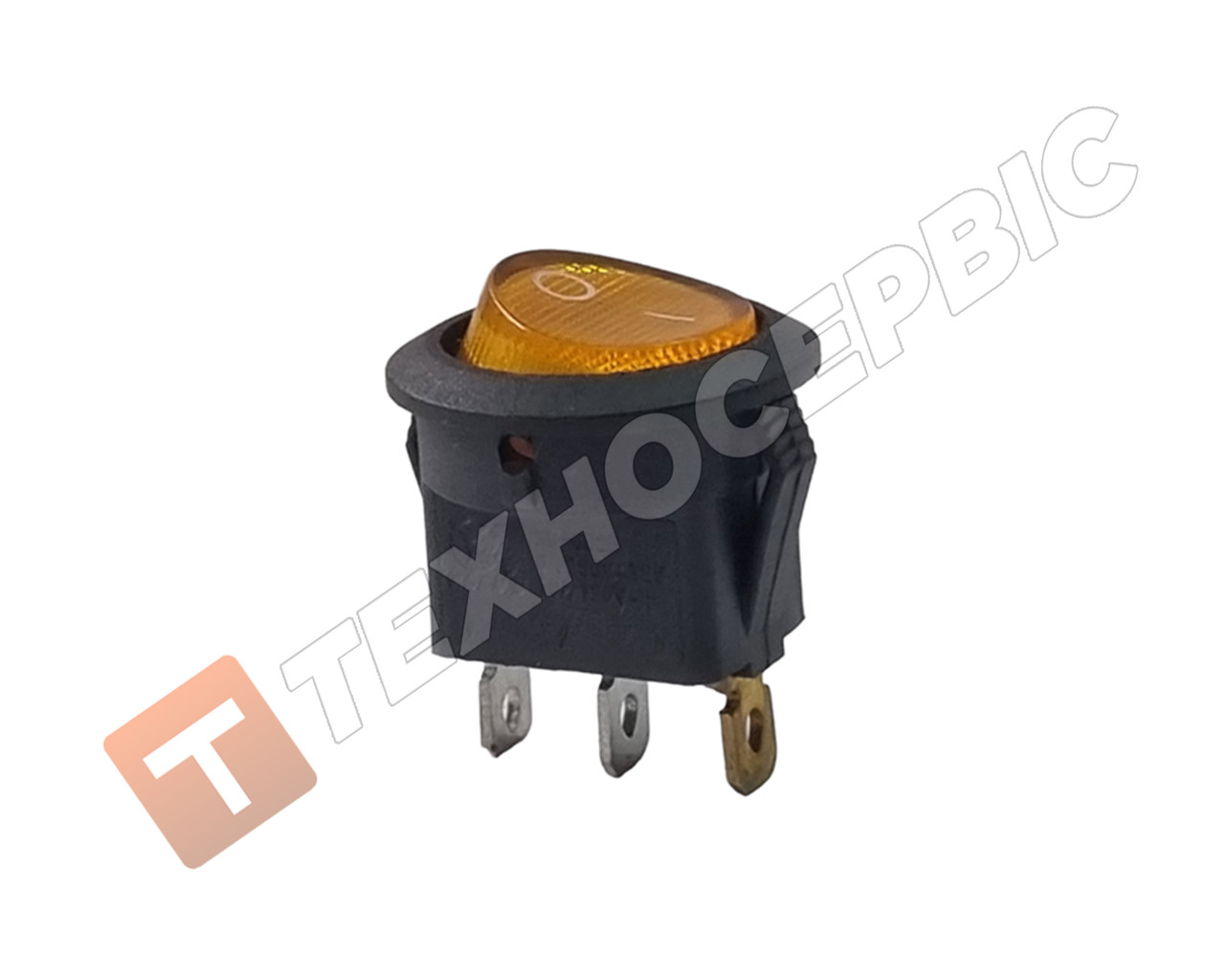 Кнопка кругла з жовтою підсвіткою 250v 10A ( AK-SA Турция)