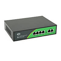 TU  TU POE коммутатор JY-1006B 4 POE 10/100  + 2 RJ45 10/100 + встроенный блок питания 52V 1.38A