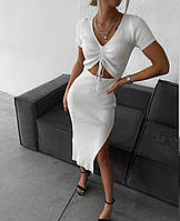 Летнее облегающее женское платье миди рубчик, длинное красивое женское платье