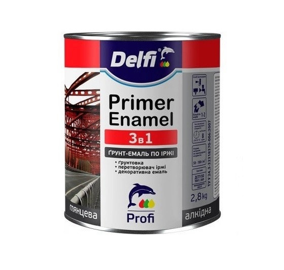 Грунт-емаль по іржі 3 в 1 Delfi графіт 2.8 кг, фото 1