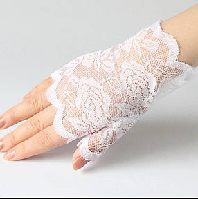 Рукавички мереживні білі (мітенки) короткі, фото 3