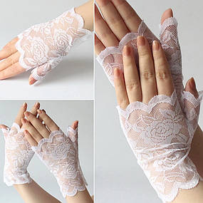 Рукавички мереживні білі (мітенки) короткі, фото 2