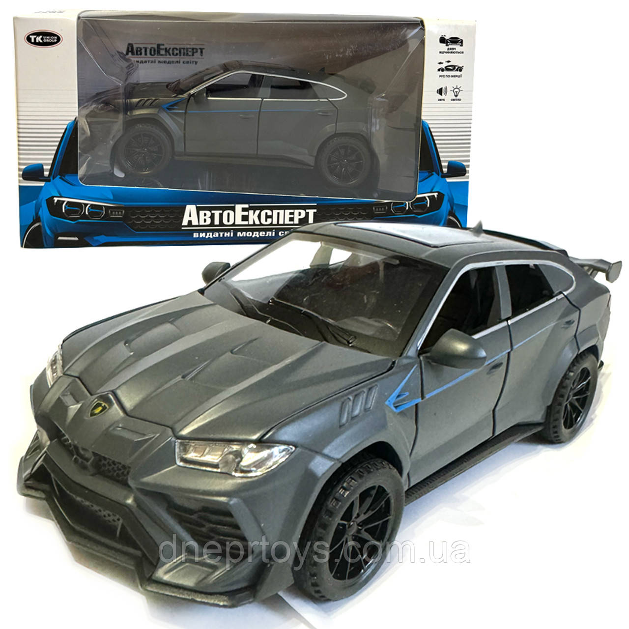 Машинка металева Lamborghini Urus Ламборгіні Урус 1:32 сіра світло звук інерція відкр двері багажник капот 15*7*5см, (RS-11800)