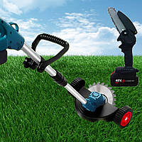Набір для саду 2в1 Газонокосарка акумуляторний тример 36V з колесами та електропила для обрізання дерев 48V