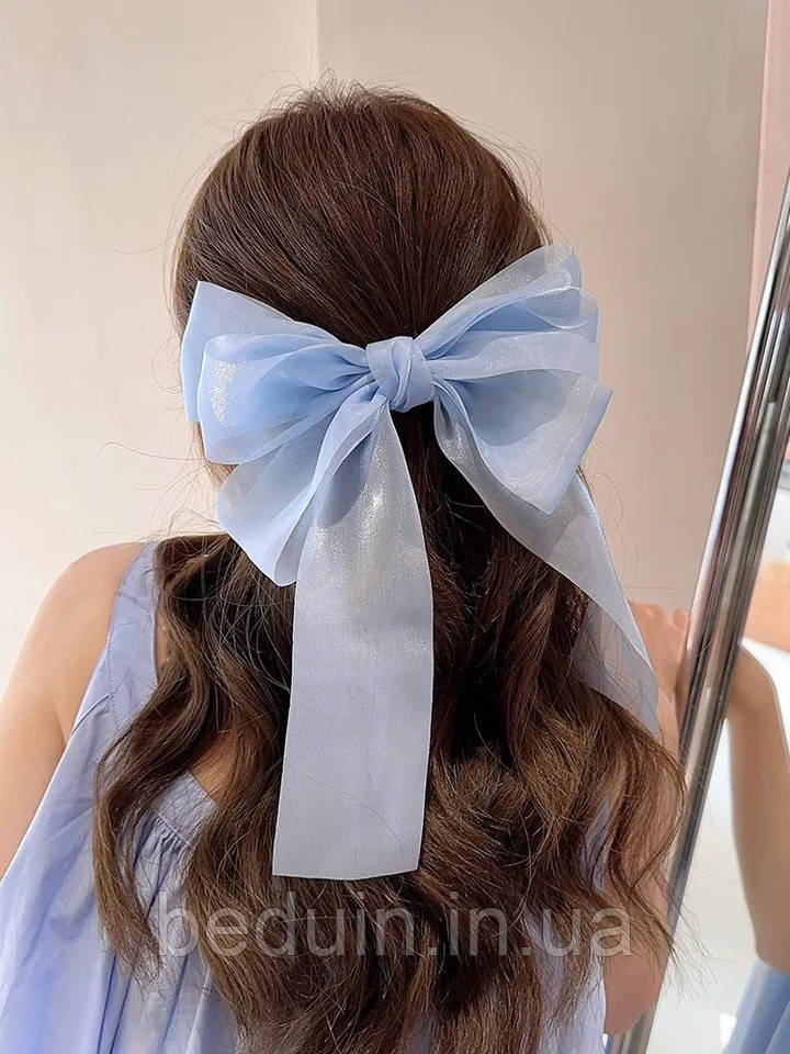 Блискучий великий блакитний Бант шпилька для волосся атлас — Aushal Jewellery