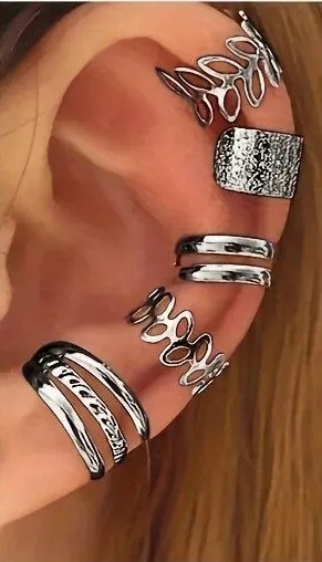 Прикраси для вух Finding Сережки каффи дужки півкільця Воронена сталь 1.2 см - 1.4 см Набір 5 шт