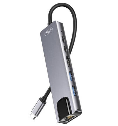 HUB адаптер 6 в 1 XO HUB013 Type-C, сірий, фото 1
