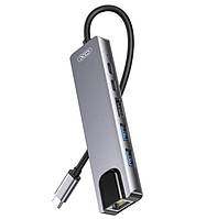 HUB адаптер 6 в 1 XO HUB013 Type-C, сірий