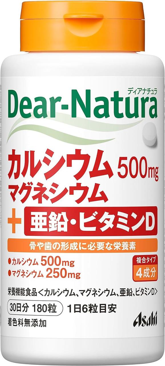 Asahi Dear Natura кальцій 500 мг, магній 250 мг, цинк 7 мг, віт D3 до 5 мкг, 180 таб на 30 днів. До 11/2027