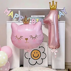 Набір куль у стилі Кішка, meow party рожева з коронами
