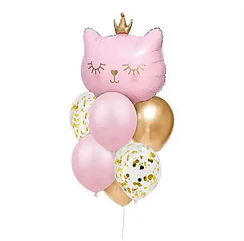 Набір куль у стилі Кішка, meow party рожева з коронами