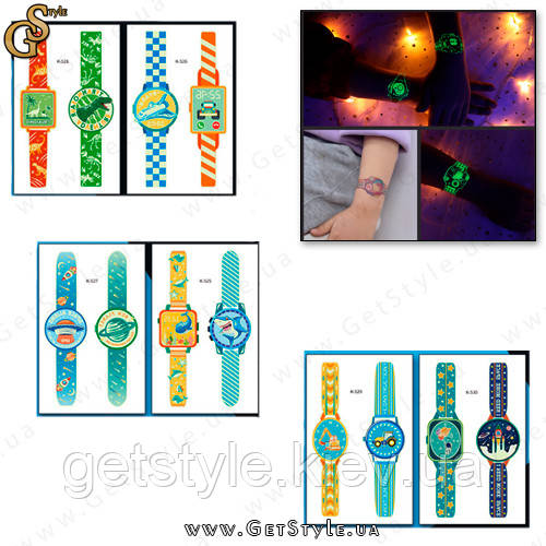 Дитячі світні татуювання Годинники Clock Tattoo 6 аркушів, фото 1