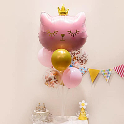 Набір куль у стилі Кішка, meow party рожева зі стійкою