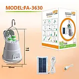 Акумуляторна лампа аварійного освітлення FA-3630 + solar panel, гак, ЗП microUSB, фото 4