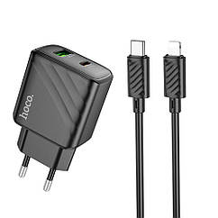Мережевий зарядний пристрій Hoco CS23A 1 USB/1USB-C PD/QC 30 W + Type-C to Lightning Колір Чорний