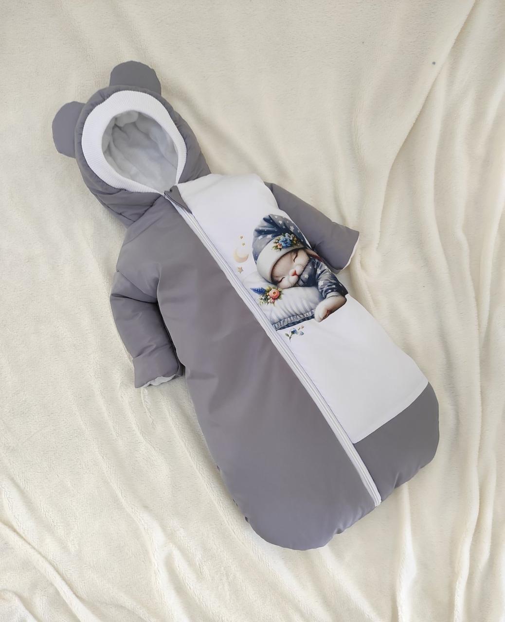 Зимовий дитячий теплий комбінезон для новонародженого на флісі 0-6 міс підійде для виписки