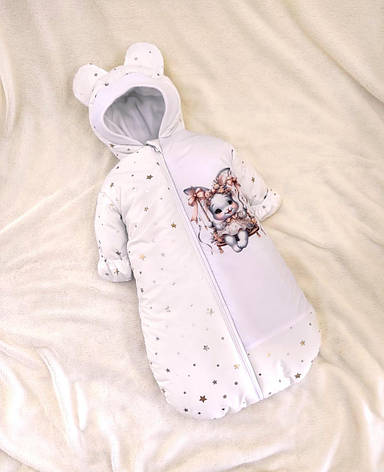 Зимовий дитячий теплий комбінезон для новонародженого на флісі 0-6 міс підійде для виписки, фото 1