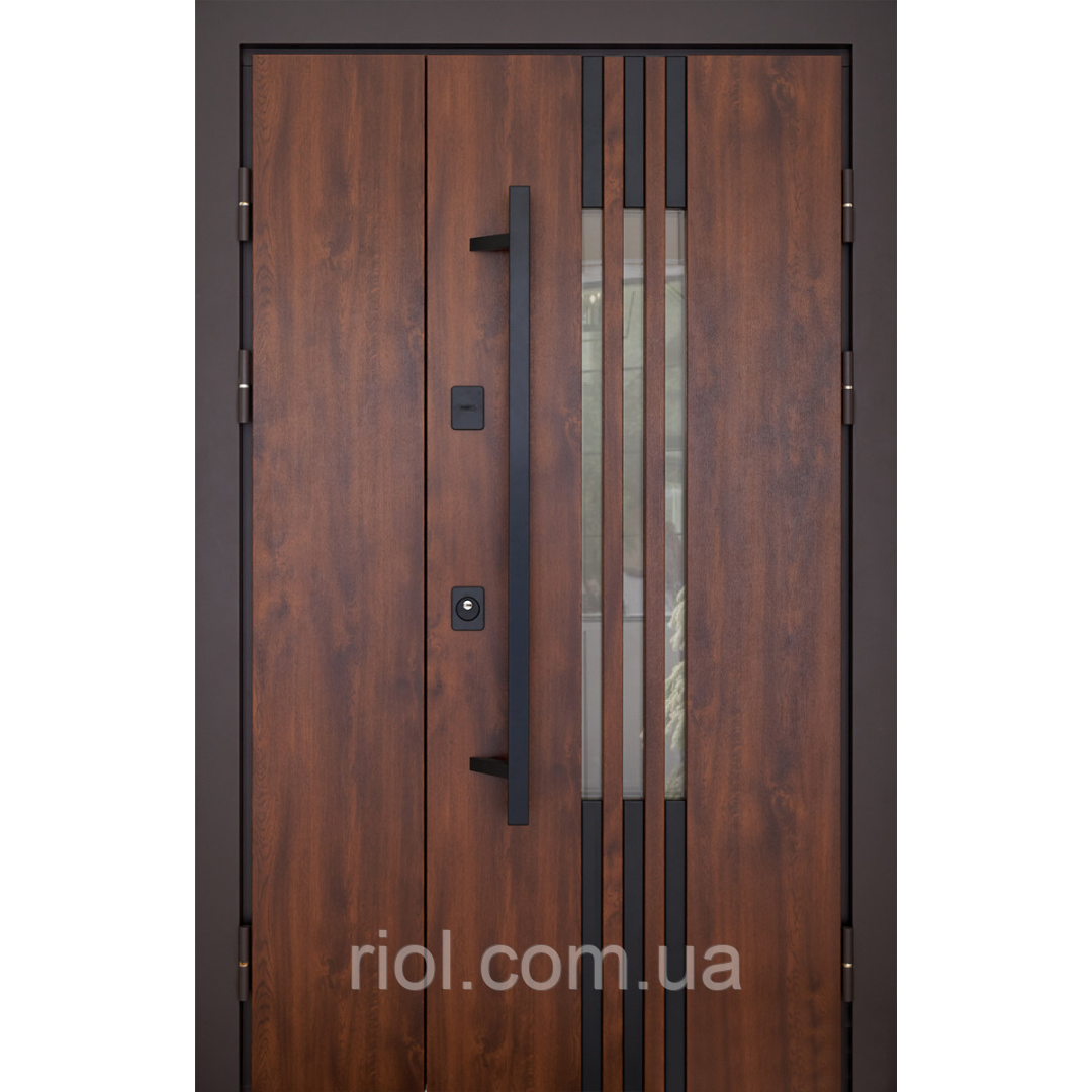 Полуторні вхідні двері з терморозривом Revolution Дуб Замки Mottura, фото 1