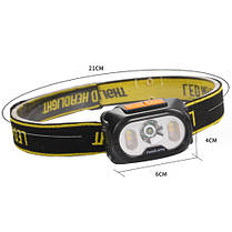 Ліхтар налобний 2303-XPE+4SMD(yellow+red) Motion Sensor Li-Ion акумулятор. ЗУ Type-C Box, фото 5