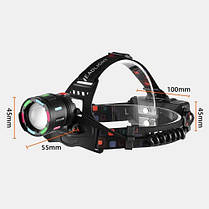 Ліхтар налобний NIGHT VISION FLUORESCENCE SY-8087 1 РЕЖИМ PM10-TG, 2x18650, signal light, ЗУ Type-C, zoom, Box, фото 3
