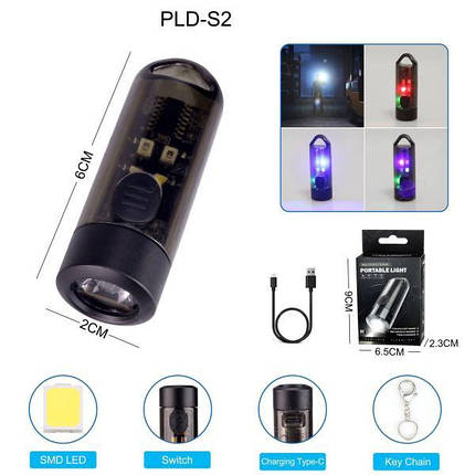 Ліхтар S2-XPG+SMD(RGB) Li-Ion акумулятор. карабін ЗУ Type-C Box, фото 1