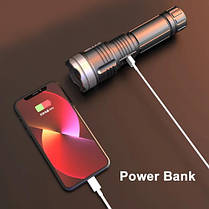 Ліхтар прожектор ручний LED білий лазер PLD 008 ліхтарик акумуляторний Power Bank зум індикація заряду, фото 5