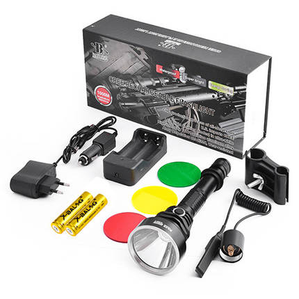 Ліхтар під рушницю виносна кнопка 2х18650 3 фільтри Police Q2805-T6 ЗП 220V/12V, фото 1