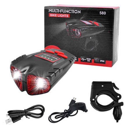 Велофара з сигналом 580-2T6 120 LUMEN виносна кнопка Waterproof Li-Ion акумулятор. ЗУ microUSB, фото 3