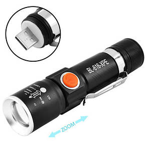 Ліхтар Police 616-XPE Li-Ion акумулятор. затискач zoom ЗУ USB, фото 1