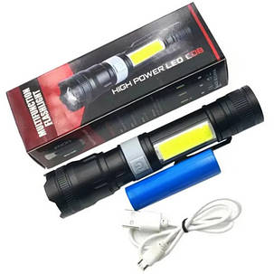 Ліхтар PL-826-P70+COB(white+red) 1х18650 магніт затискач ЗУ microUSB zoom Box, фото 3