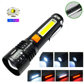 Ліхтар BL-P716-P50+COB (white+red) Li-Ion акумулятор. zoom ЗУ Type-C Box, фото 1