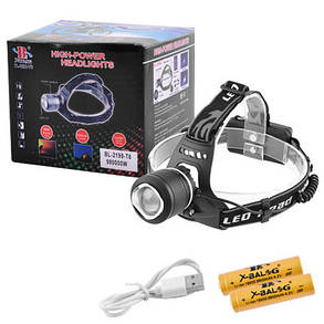 Ліхтар налобний 2199-T6 2х18650 signal light шипи zoom ЗУ mircoUSB Box, фото 3