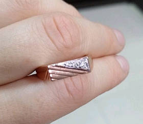 Перстень чоловічий з срібла 925 проби з позолотою 585 проби з фіанітами