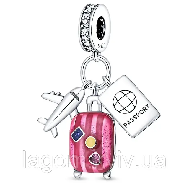 Срібний шарм-підвіска у стилі PANDORA Travel Charm 925 проба срібна намистна на браслет ПАНДОРА