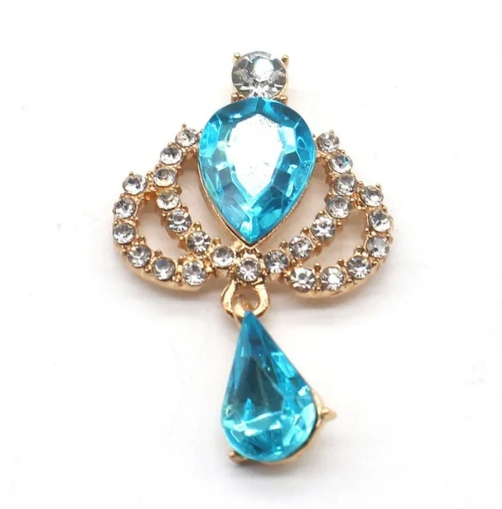 Стразовий декор Корона з підвіскою в золотистій оправі блакитний 2,4*3,8 см, фото 1
