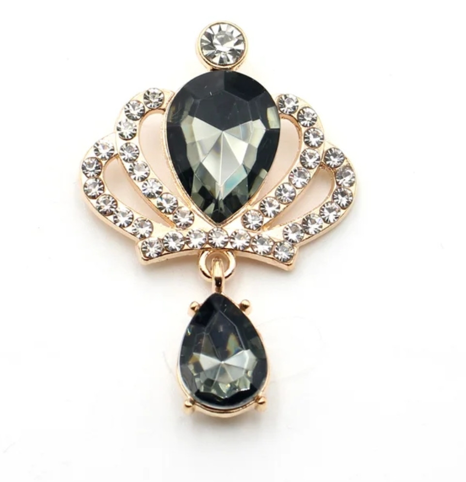 Стразовий декор Корона з підвіскою в золотистій оправі сірий 2,4*3,8 см, фото 1