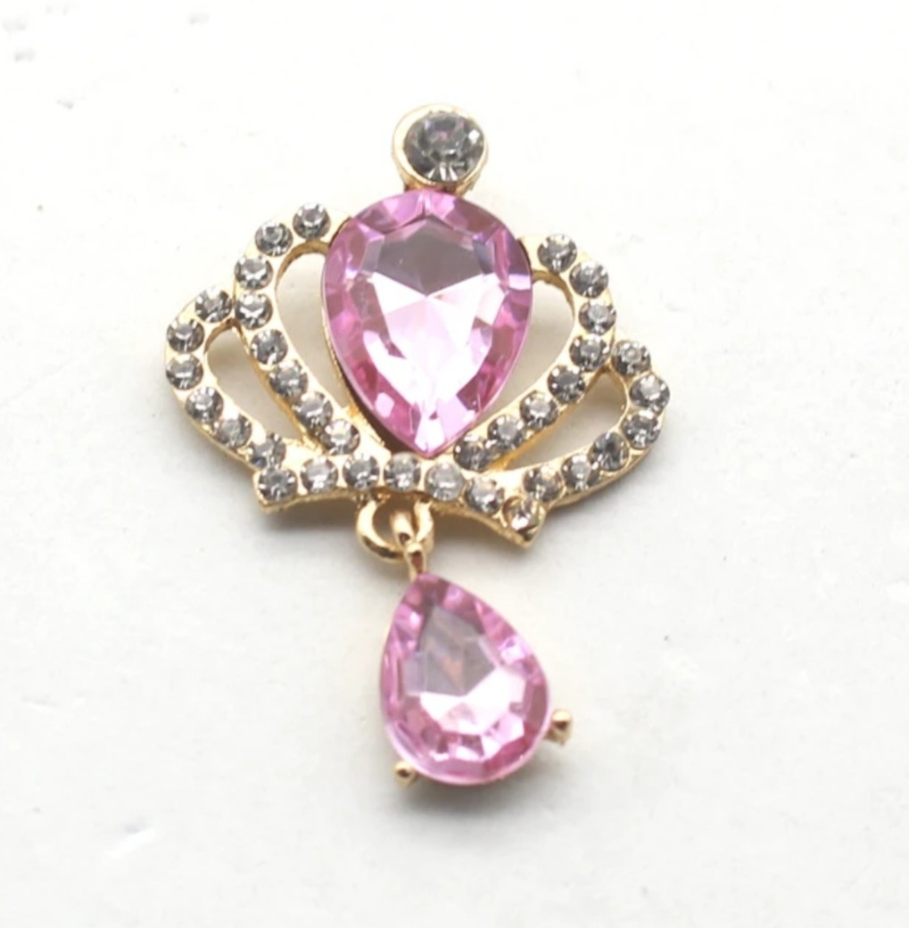 Стразовий декор Корона з підвіскою в золотистій оправі світло-рожевий 3,1*4,6 см, фото 1