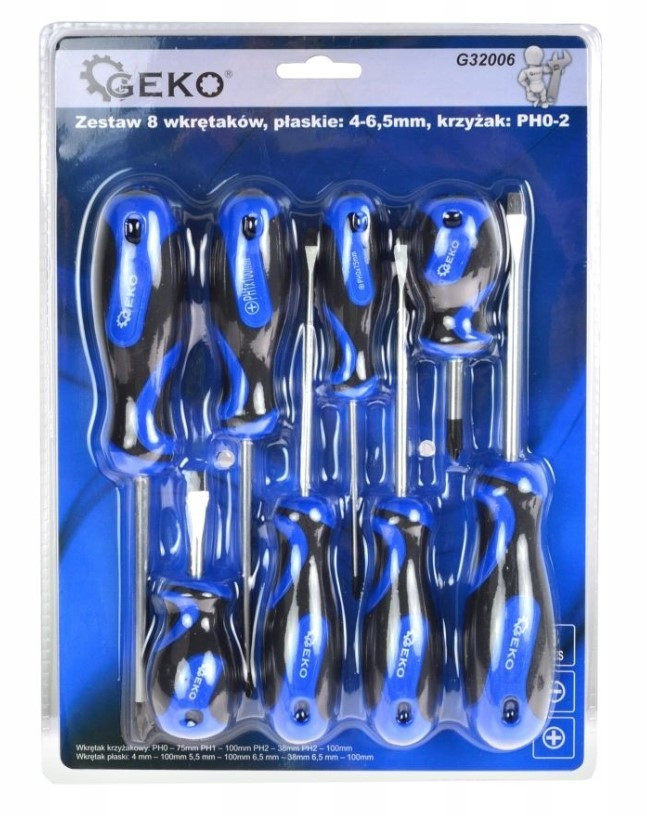 Набір викруток 8 предметів (плоські + хрест.) GEKO G32006, фото 1