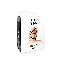 Маска з ланцюгами Art of Sex - Devon, натуральна шкіра, колір чорний, фото 4